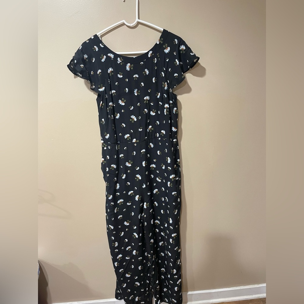 LOFT Black Jumpsuit with White Floral Print